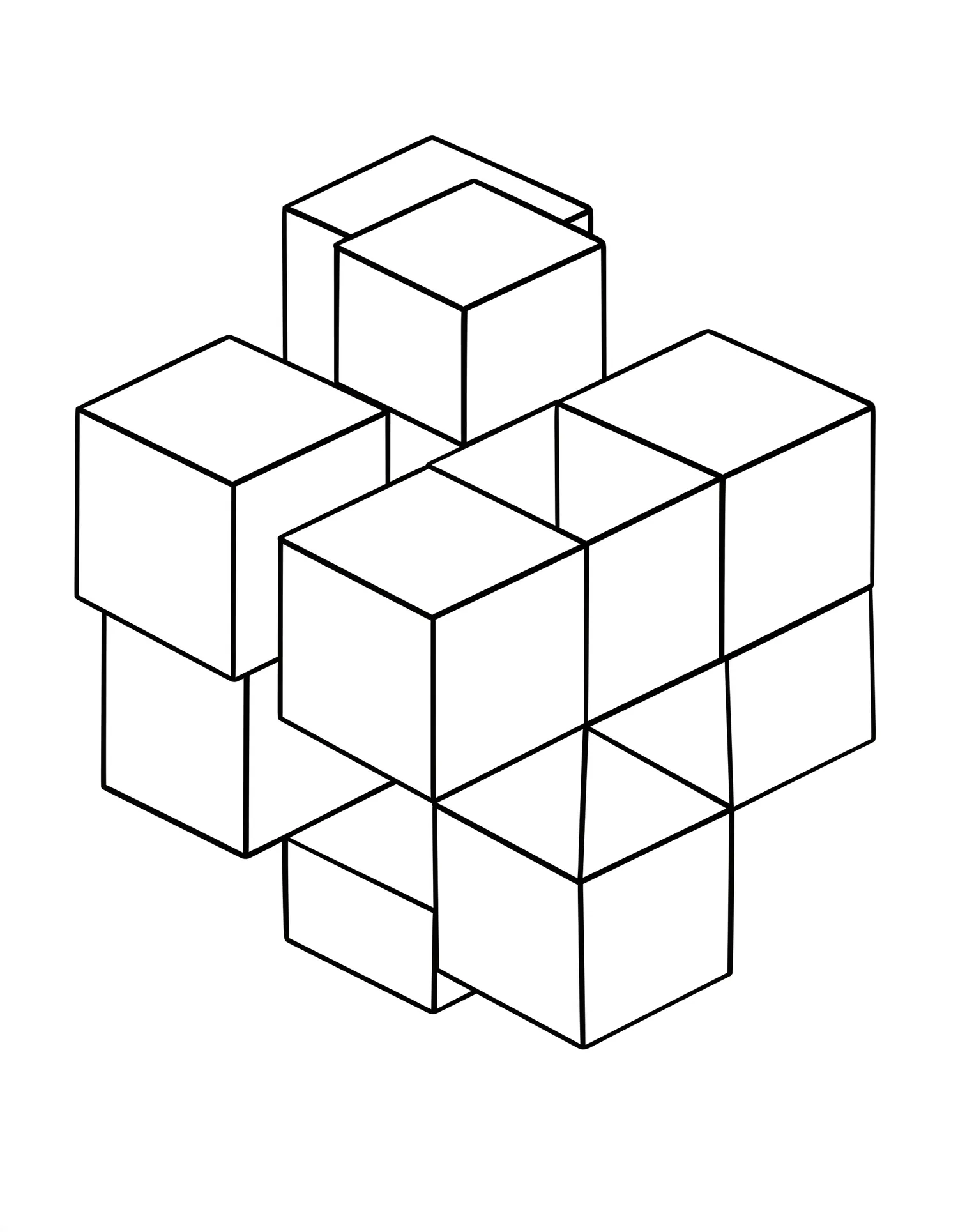 Cube 3D en Perspective Isométrique, Coloriage géométrique à imprimer gratuitement